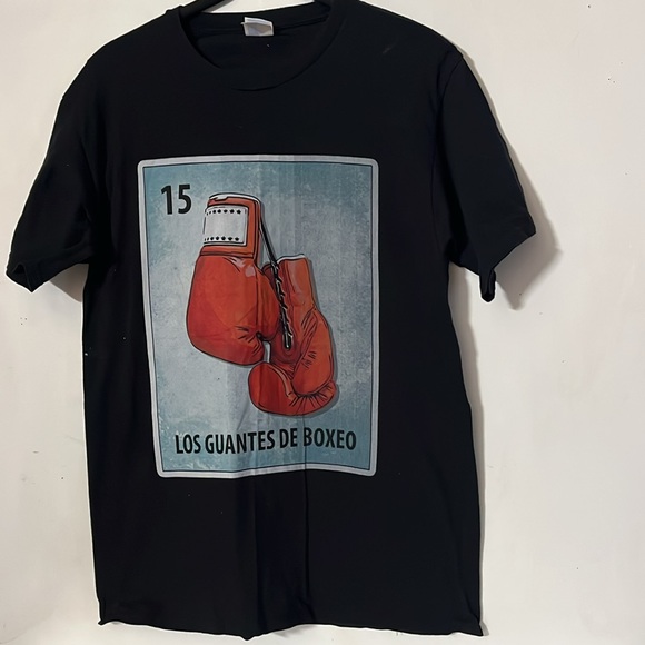 Los Guantes De Boxeo Mexican Boxing Gloves Cards T-Shirt Black Graphic Size M - Picture 2 of 5